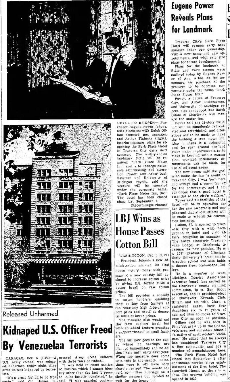 Park Place Hotel (Park Place Motor Inn) - Dec 5 1963 Article On Remodel (newer photo)